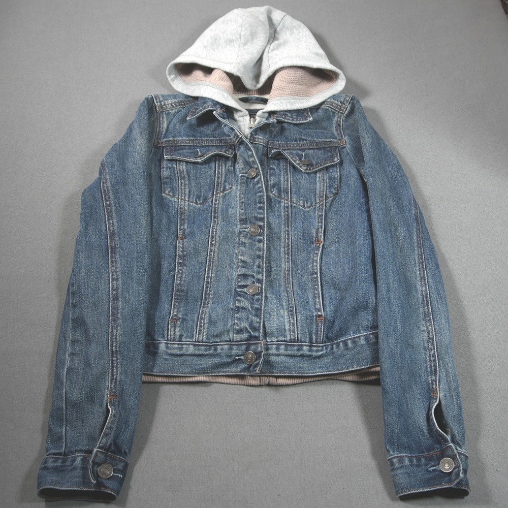 Y2K Abercrombie & Fitch Hooded Denim Waffle Lining Trucker Women Jacket XS Prep